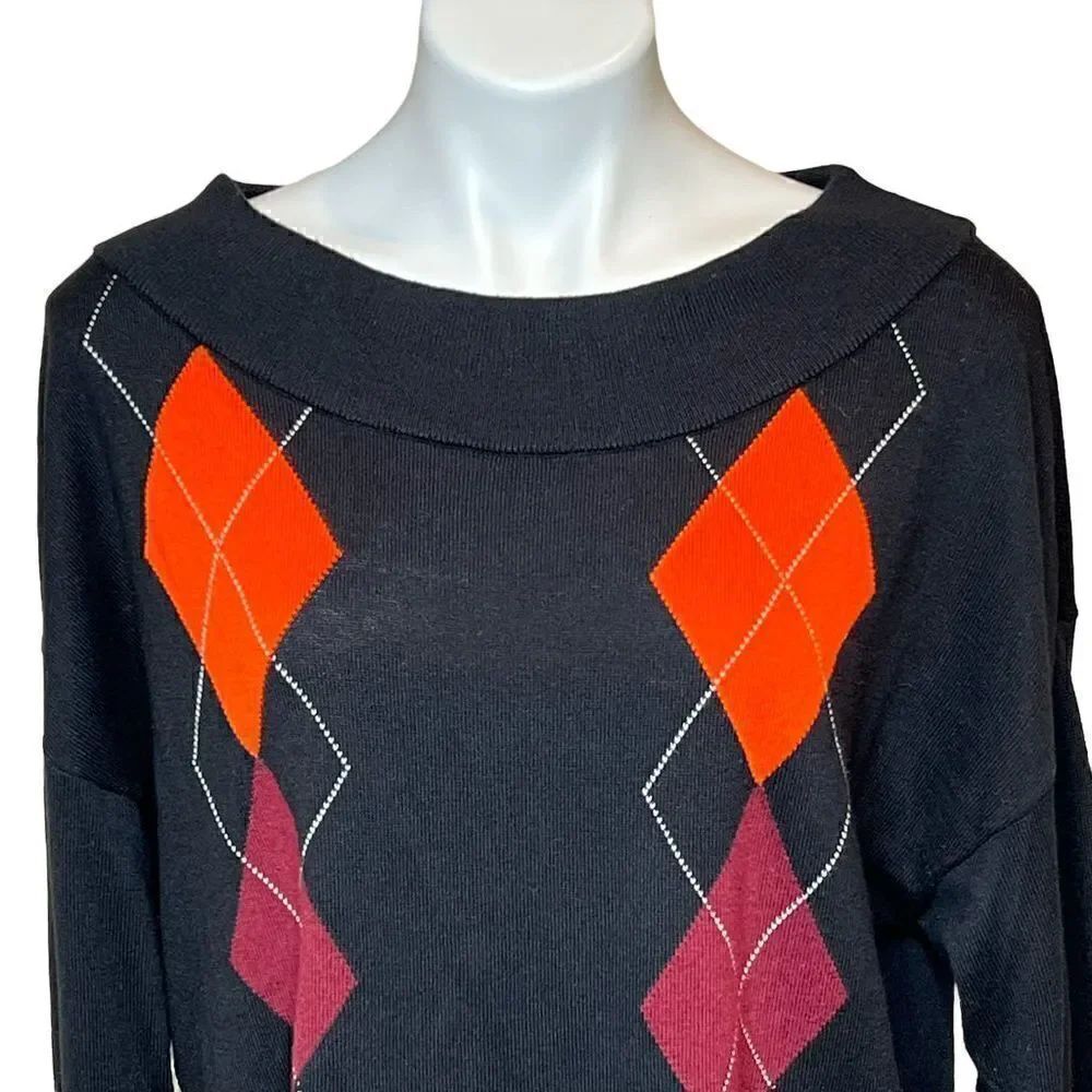 Express black argyle preppy sweater size S - Picture 5 of 15